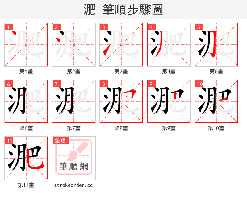 淝 的笔顺分步演示