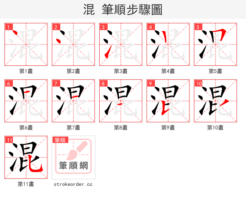 混 的笔顺分步演示