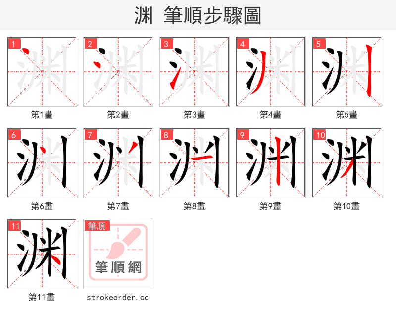 渊 的笔顺分步演示