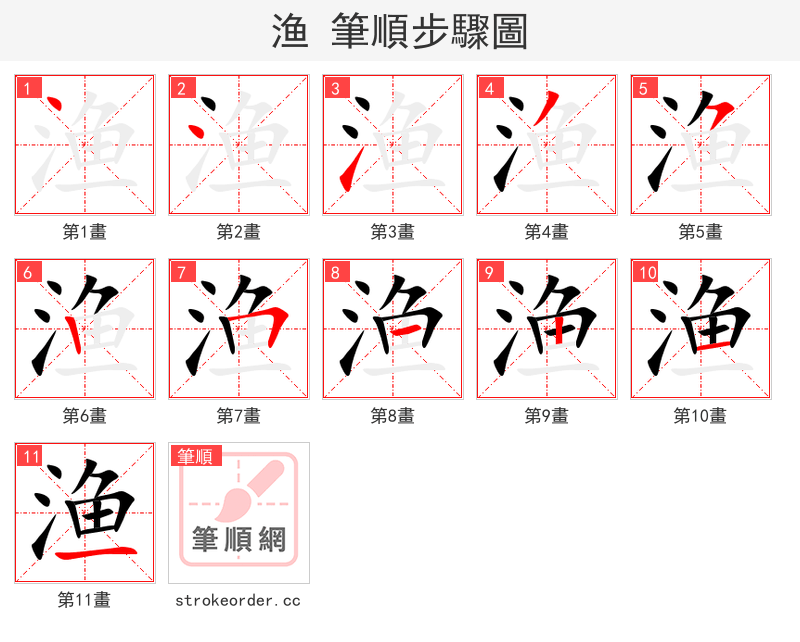 渔 的笔顺分步演示