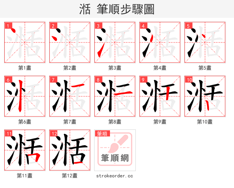 湉 的笔顺分步演示