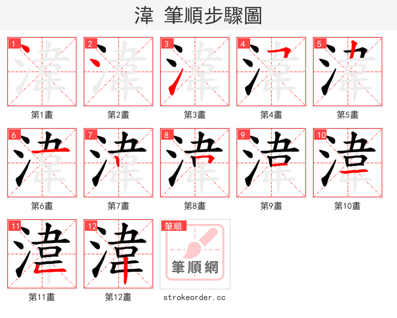 湋 的笔顺分步演示