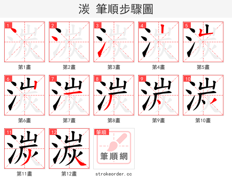 湠 的笔顺分步演示
