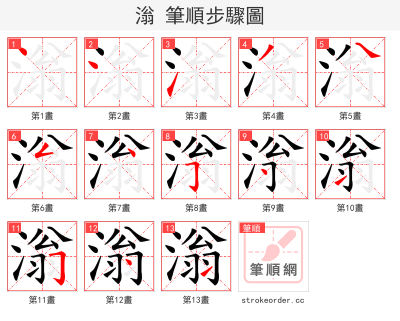 滃 的笔顺分步演示