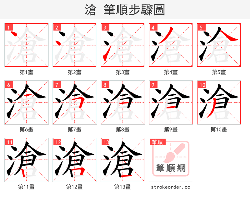 滄 的笔顺分步演示