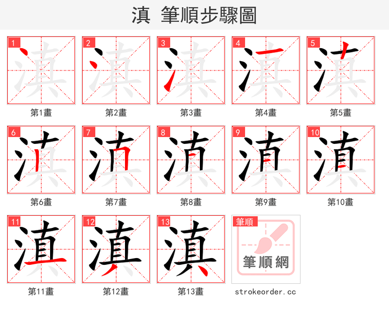 滇 的笔顺分步演示