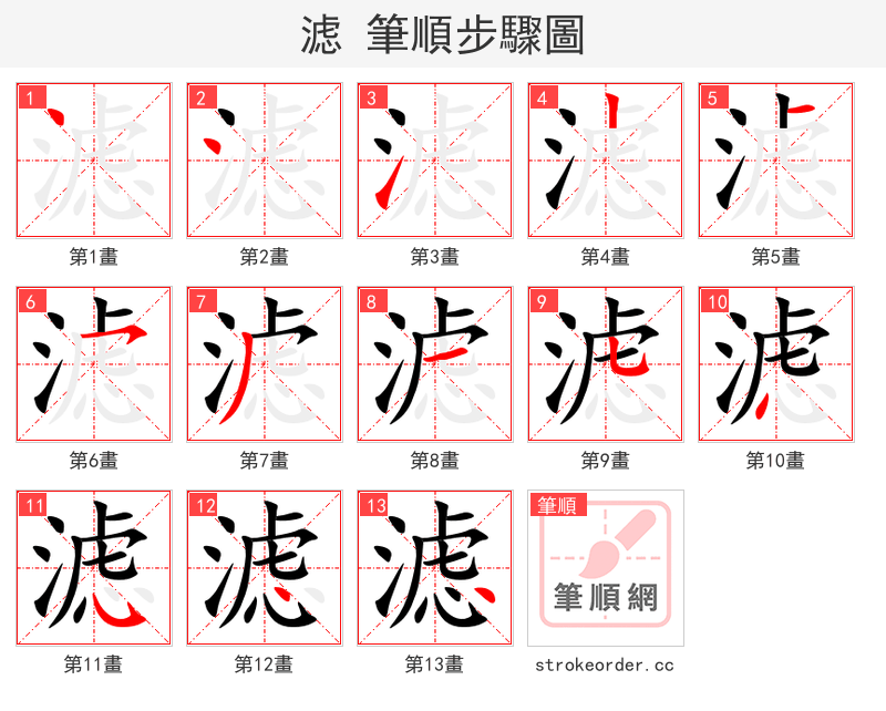 滤 的笔顺分步演示