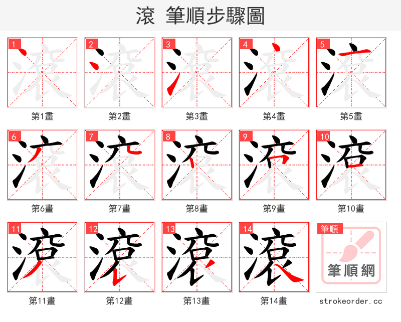 滾 的笔顺分步演示