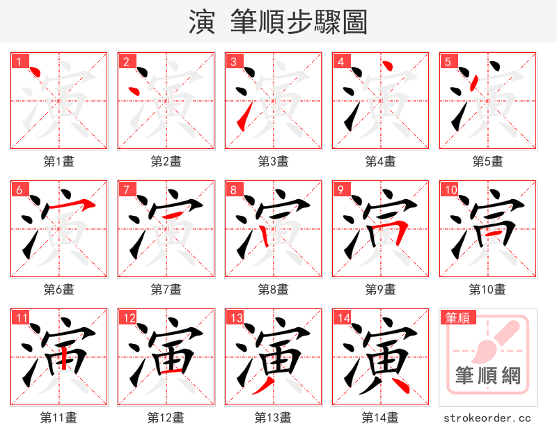 演 的笔顺分步演示