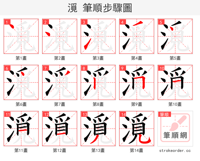 漞 的笔顺分步演示