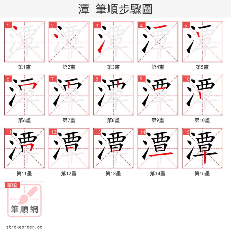 潭 的笔顺分步演示