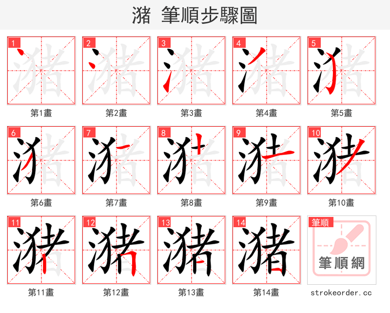 潴 的笔顺分步演示