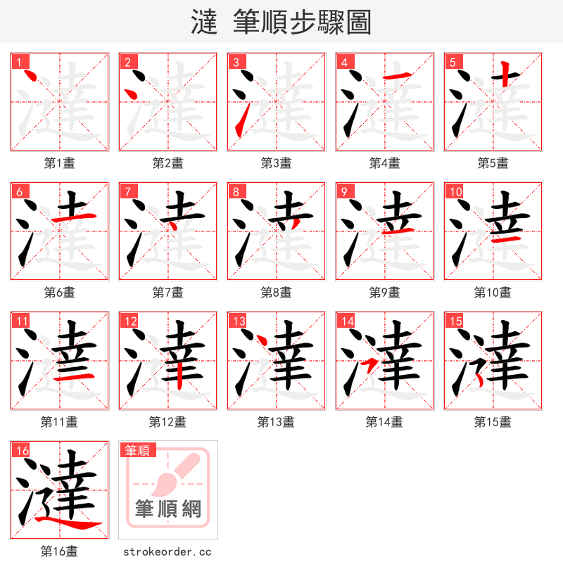 澾 的笔顺分步演示