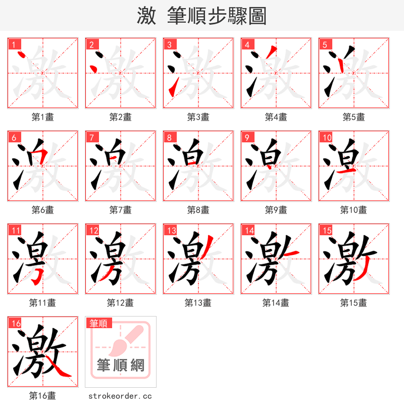 激 的笔顺分步演示