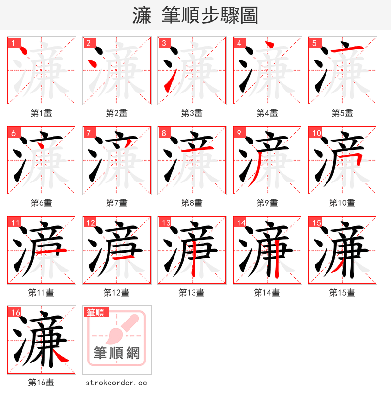 濓 的笔顺分步演示