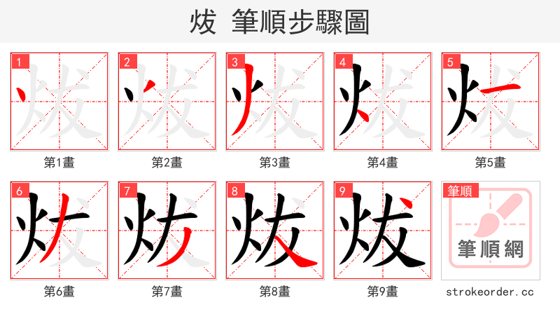 炦 的笔顺分步演示