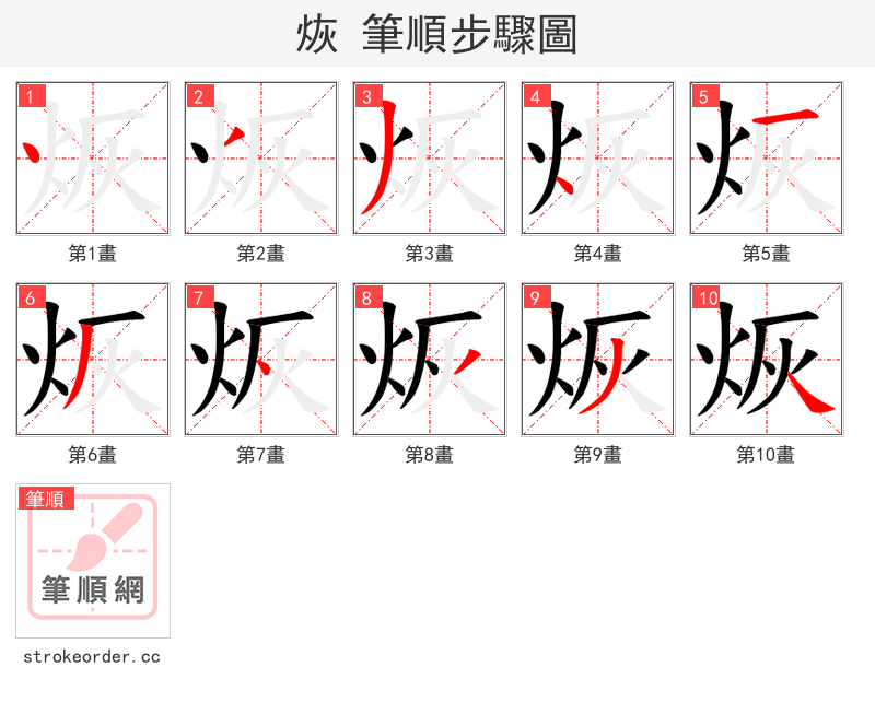 烣 的笔顺分步演示