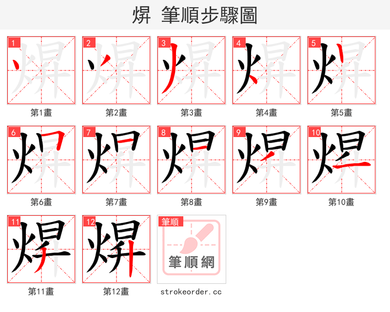 焺 的笔顺分步演示
