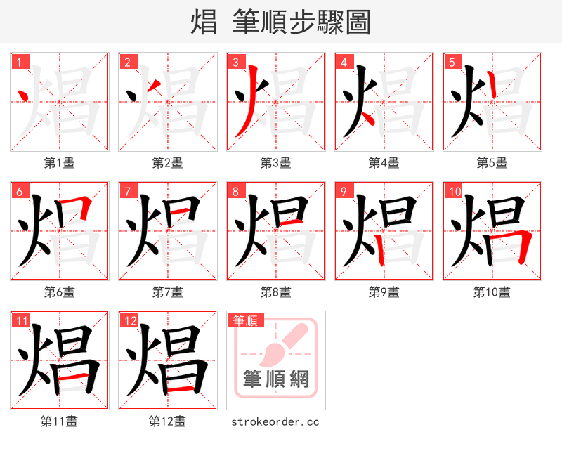 焻 的笔顺分步演示