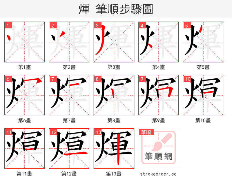 煇 的笔顺分步演示