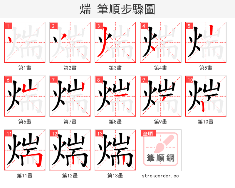 煓 的笔顺分步演示