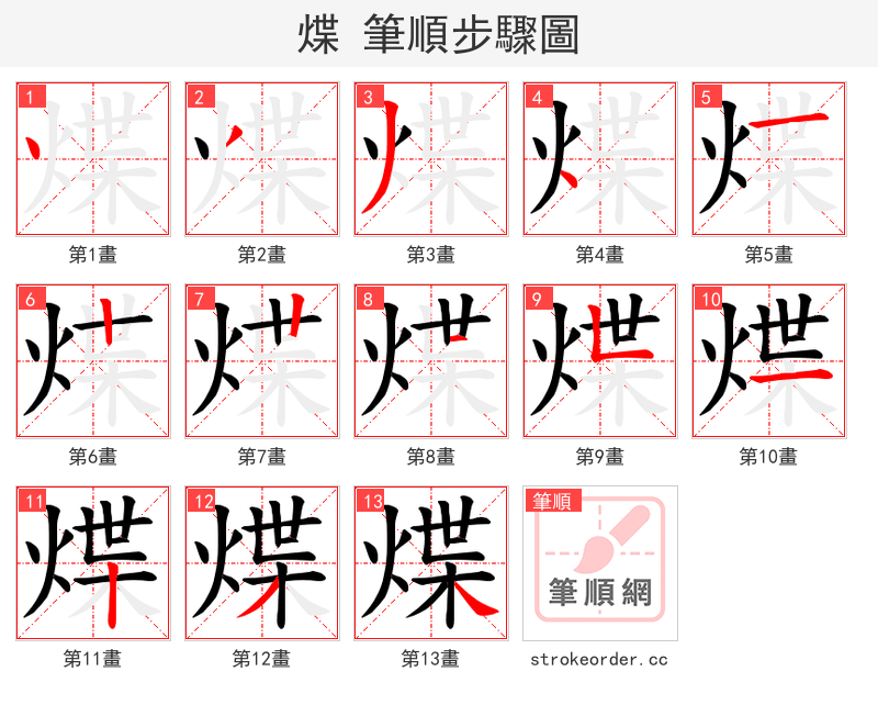 煠 的笔顺分步演示