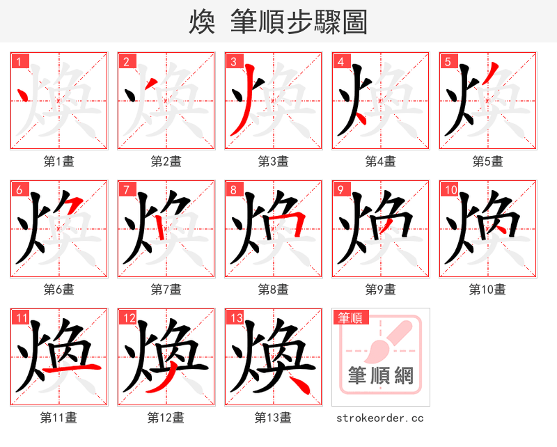 煥 的笔顺分步演示