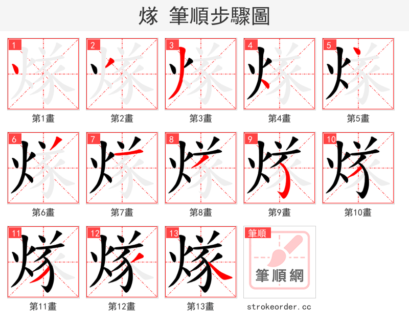 煫 的笔顺分步演示