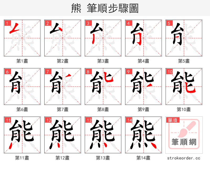 熊 的笔顺分步演示