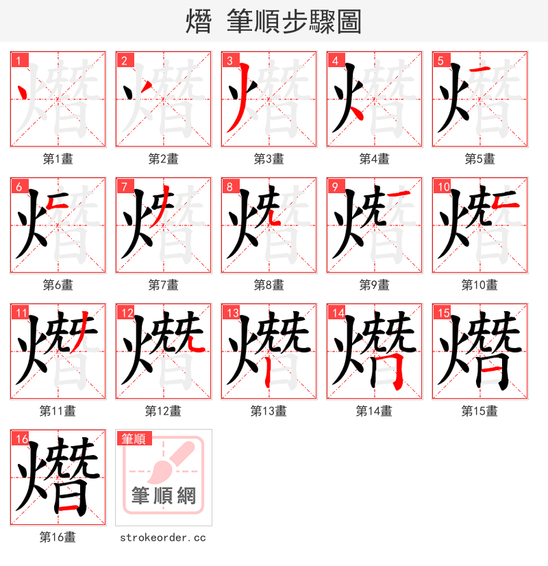 熸 的笔顺分步演示