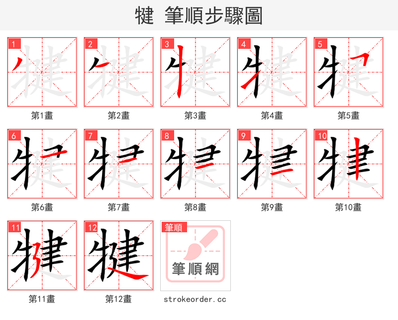 犍 的笔顺分步演示