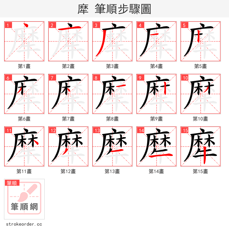 犘 的笔顺分步演示