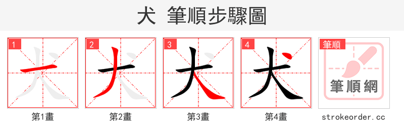 犬 的笔顺分步演示