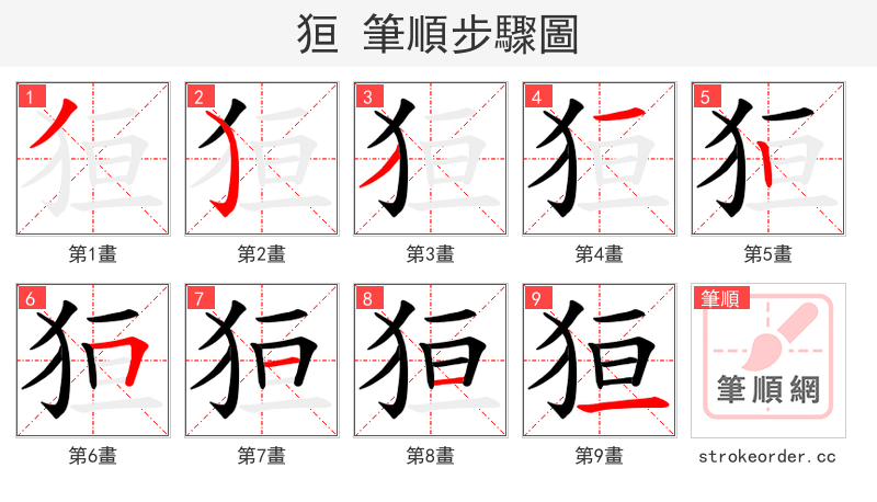 狟 的笔顺分步演示