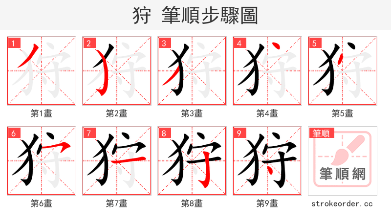 狩 的笔顺分步演示