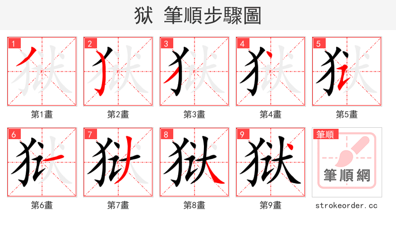狱 的笔顺分步演示