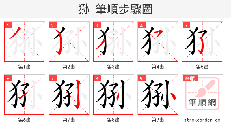 狲 的笔顺分步演示
