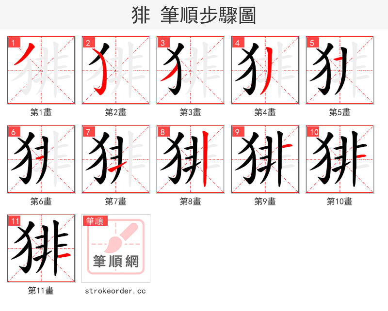 猅 的笔顺分步演示