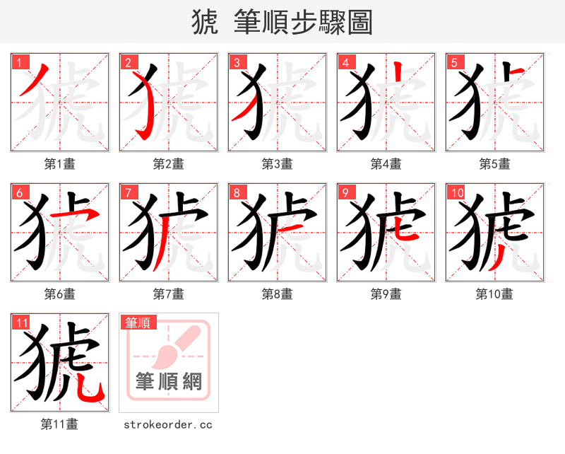 猇 的笔顺分步演示