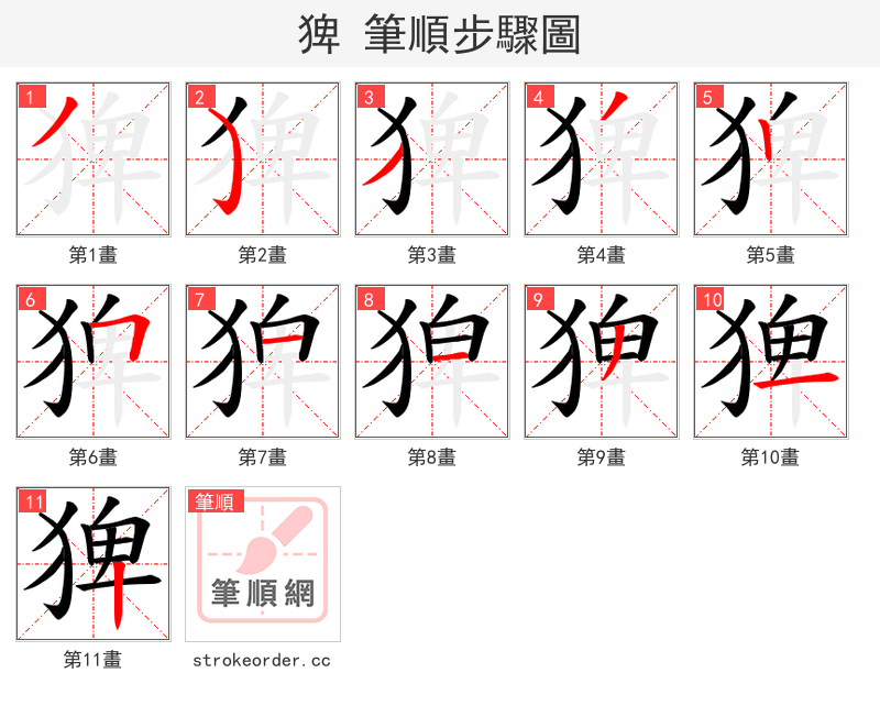 猈 的笔顺分步演示