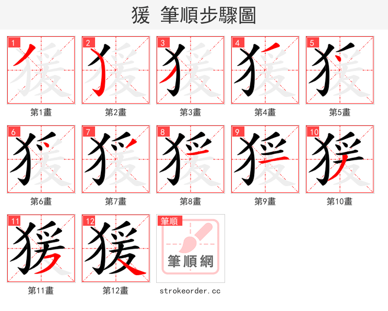 猨 的笔顺分步演示