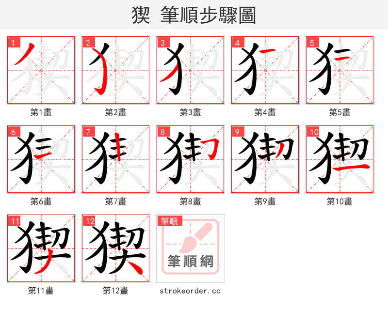 猰 的笔顺分步演示