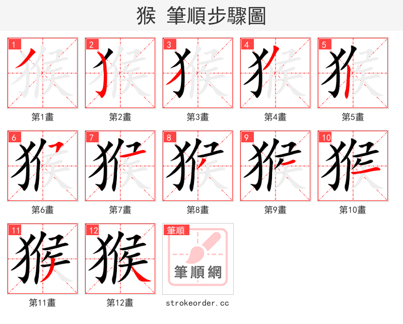 猴 的笔顺分步演示