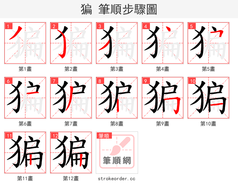 猵 的笔顺分步演示