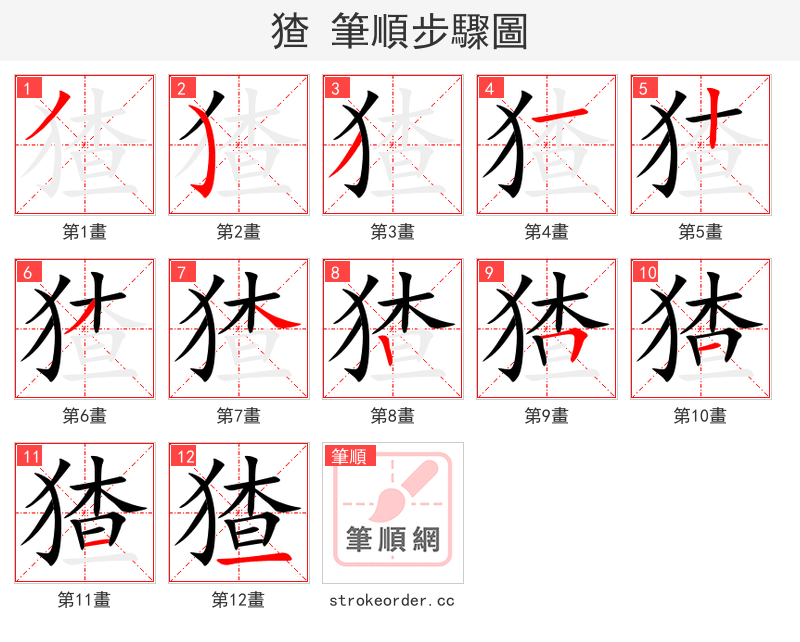 猹 的笔顺分步演示