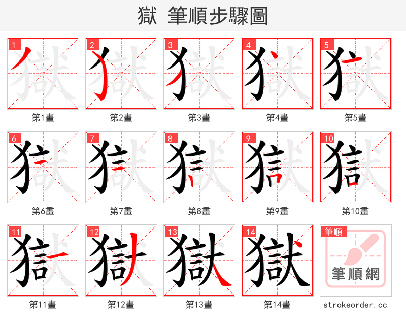 獄 的笔顺分步演示