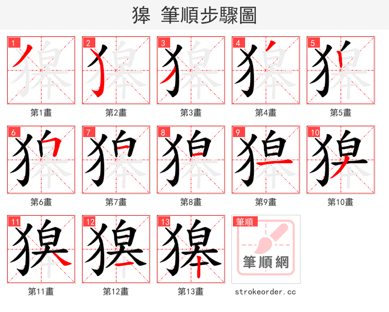 獆 的笔顺分步演示