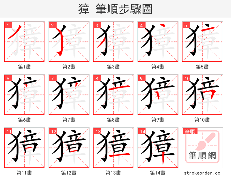 獐 的笔顺分步演示