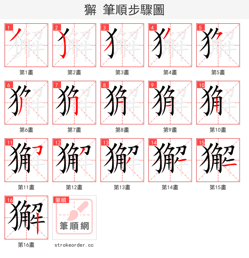 獬 的笔顺分步演示