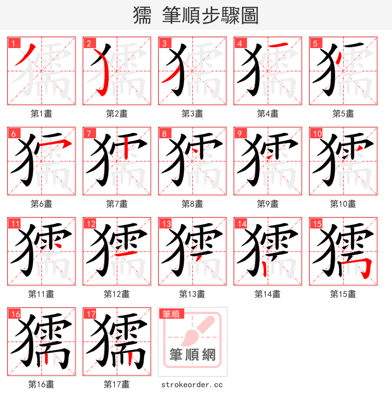 獳 的笔顺分步演示